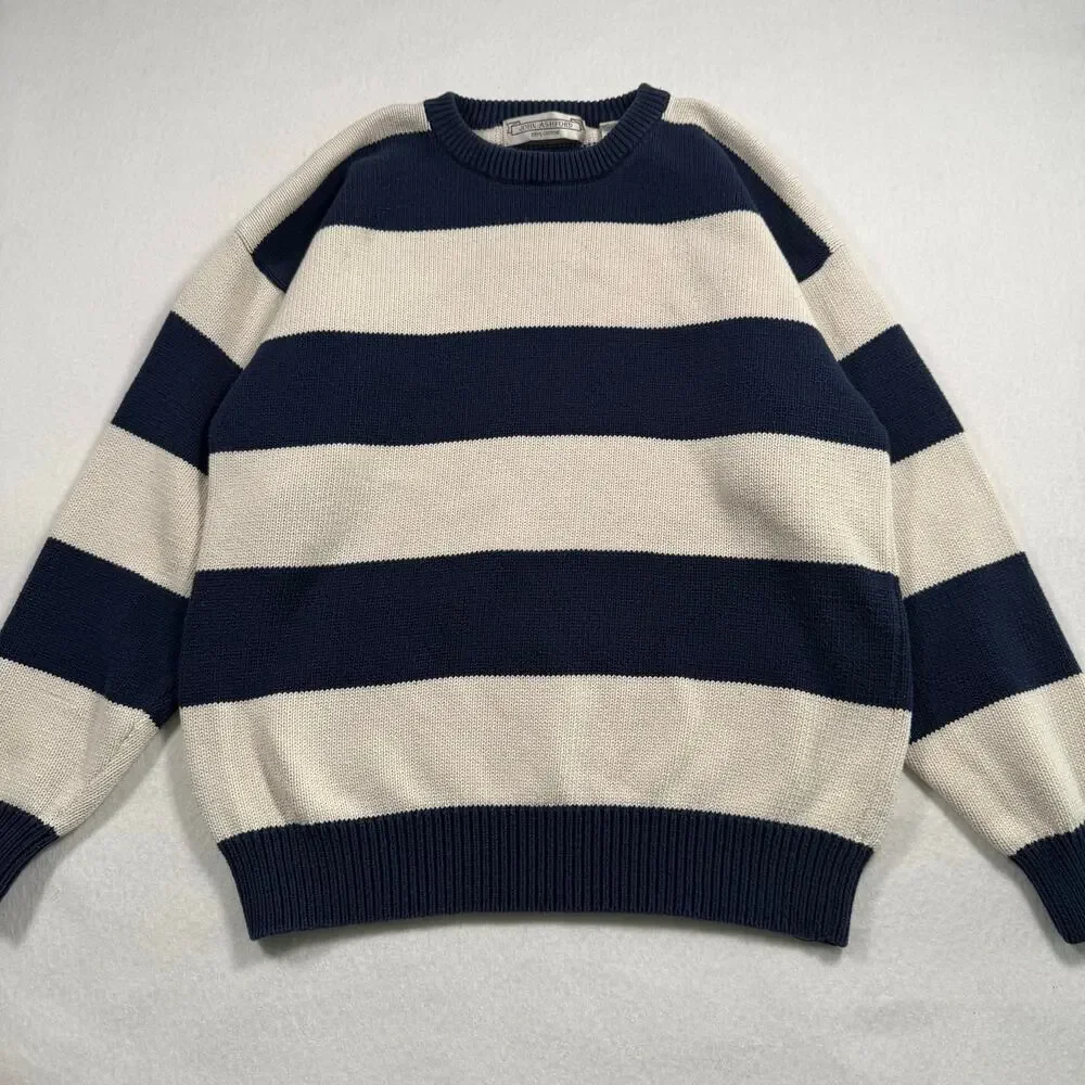 Vintage John Ashford striped oversized knit cotton crewneck sweater size large